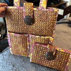 Vera Bradley rattan tote w/clutch